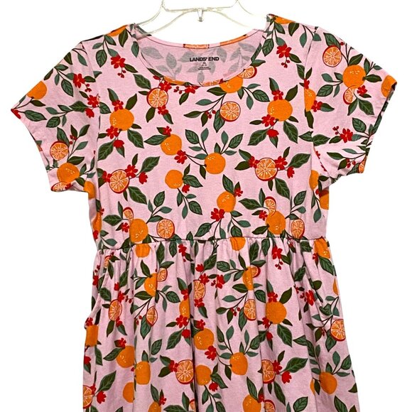 Lands End Girls Dress XL Pink Fruit Print Oranges Florida Vibes Vacation Spring - Picture 2 of 7